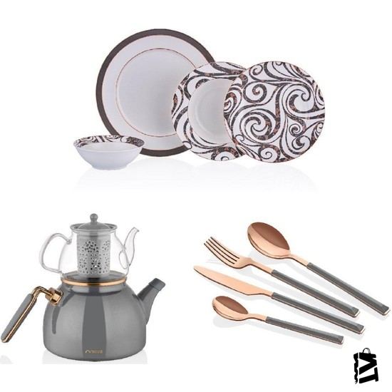 Neva N2815 3 öğün 1 Set Grizay 49 Parça Set - Elden Taksitle Sözleşmeli Senetli Alışveriş