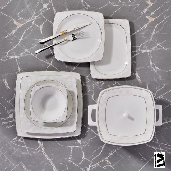 Korkmaz Bone Selection 60 Parça Kare Yemek Takımı A8446 - Elden Taksitle Sözleşmeli Senetli Alışveriş