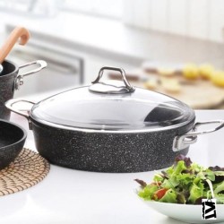 Falez Black Line Granit Döküm 28 cm Kısa Karnıyarık Tencere Siyah