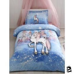 Özdilek Unicorn Dream Fosforlu Tek Kişilik Nevresim Takımı Mavi