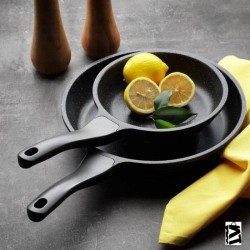 Schafer Famos Yanmaz Yapışmaz 2 Parça Granit Döküm Tava Seti - Gri