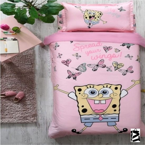 özdilek Nevresim Takımı Ranforce Tek Kişilik Pembe Sponge Bob Butterfly - Elden Taksitle Sözleşmeli Senetli Alışveriş