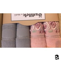 Özdilek Pembe-Gri 4'Lü Kutulu Havlu Gül