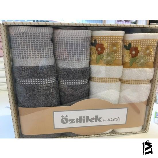 Özdilek rose bud hardal-gri 4'lü kutulu havlu