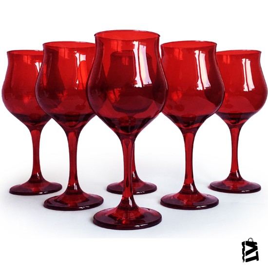 Paşabahçe Wavy Ayaklı Kırmızı Kadeh Bardak 6 Adet 440258 - Elden Taksitle Sözleşmeli Senetli Alışveriş