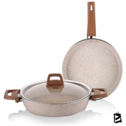 Schafer Dark Storm Granit 26 cm Basık Tencere + 26 cm Tava Krem