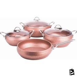 Özkent Rose Gold 7 Parça Granit Güveç Set Metal Sap K-541