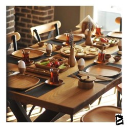 Bambum İkon 57 Parça 6 Kişilik Bambu Kahvaltı Takımı