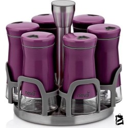 Neva N2406 Sweet Mor Maxi 6'lı Dönen Metal Cam Baharatlık Seti