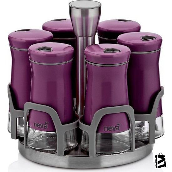 Neva N2406 Sweet Mor Maxi 6lı Dönen Metal Cam Baharatlık Seti - Elden Taksitle Sözleşmeli Senetli Alışveriş