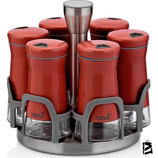Neva N2403 Sweet Kırmızı Maxi 6lı Dönen Metal Cam Baharatlık Seti - Elden Taksitle Sözleşmeli Senetli Alışveriş