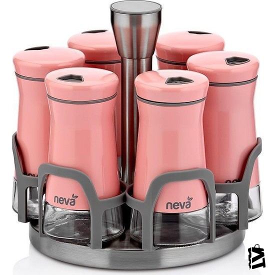 Neva N2404 Sweet Pembe Maxi 6lı Dönen Metal Cam Baharatlık Seti - Elden Taksitle Sözleşmeli Senetli Alışveriş