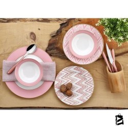 Neva N2585 Valentine 24 Parça 6 Kişilik Yuvarlak Yemek Takımı -Pembe