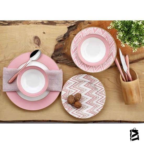 Neva N2585 Valentine 24 Parça 6 Kişilik Yuvarlak Yemek Takımı -Pembe