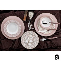 Neva N2587 Valentine 24 Parça 6 Kişilik Yuvarlak Yemek Takımı - Rose Chocalate